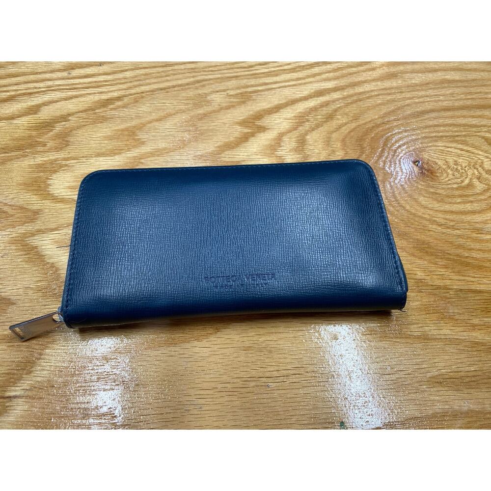 Bottega Veneta Intrecciato Lambskin Zip Around Long Wallet NWOB -Authentic Blue